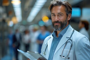 Fototapeta premium The doctor is reading documents for communication