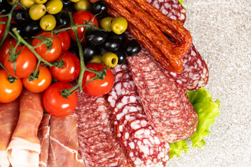 Beautiful serving of sausage sliced meat delicacies