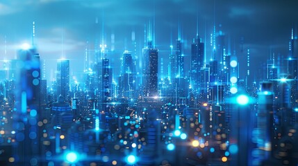 A Futuristic Cityscape Glowing in Blue with Technological Advancements