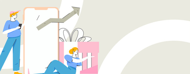 Holiday shopping people doing e-commerce online shopping flat vector concept operation hand drawn illustration
