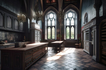 Fototapeta premium Interior of kitchen in Gothic style.