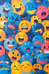 Naklejka premium Background with various emojis. Flat illustration. World Emoji Day