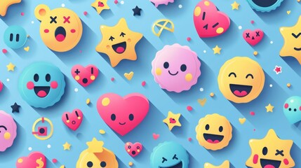 Fototapeta premium Background with various emojis. Flat illustration. World Emoji Day