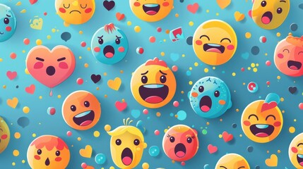 Fototapeta premium Background with various emojis. Flat illustration. World Emoji Day
