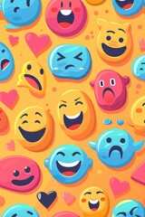 Background with various emojis. Flat illustration. World Emoji Day