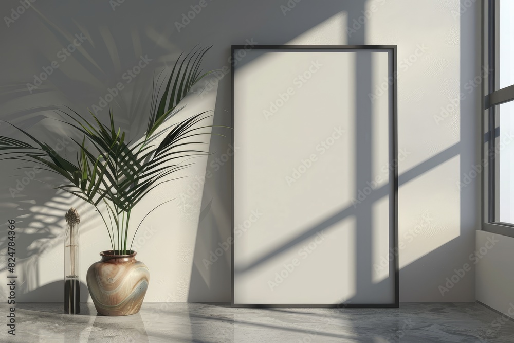Poster blank picture frame mockup on wall in modern interior. artwork template mock up in interior design w