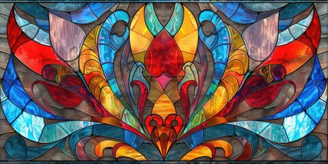 Colorful stained glass window abstract stained glass background art nouveau decoration for interior vintage pattern