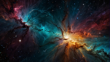 Pulsar in space surrounded by nebulae Very colorful