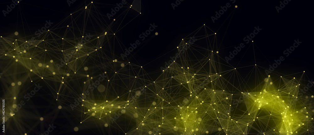 Poster Network connection structure. Yellow science background. Abstract digital background. Big data visualization. 3d rendering.