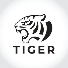 Modern tiger silhouette logo. Vector illustration template, Wild animal logo. Tiger silhouette icon, Tiger silhouette badge. Premium vector illustration