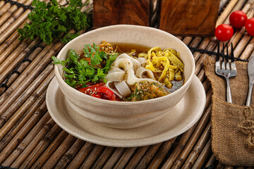 Korean kuksi soup with noodles