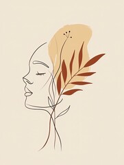 Alien Botanical Boho Art: Minimalist Abstract Line Drawing with Otherworldly Elements