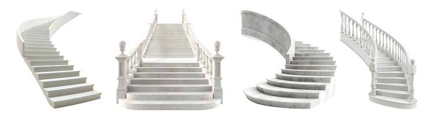 3D Rendering Pack of a White Marble Stairs on Transparent Background - Ai Generated