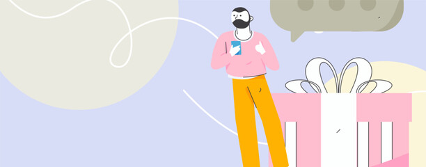 Holiday shopping people doing e-commerce online shopping flat vector concept operation hand drawn illustration
