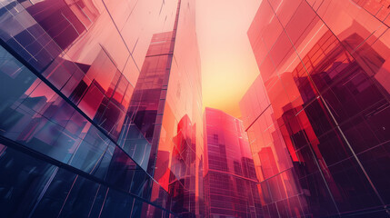 Obraz premium Futuristic skyline with geometric shapes and innovative architecture.