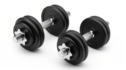 Pair of Black Dumbbells on White Background