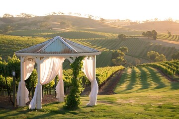 Picturesque Vineyard Setting with Classic White Gazebo