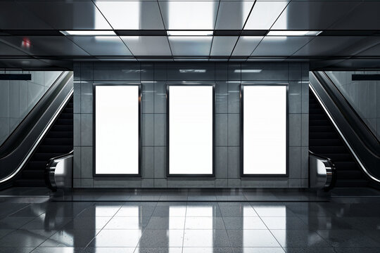 Three digital screens billboards mockup in the urban environment, blank space to display your advertising or branding campaign