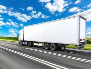 Rolling Down the Country Road: A Big Truck with a White Trailer in Motion