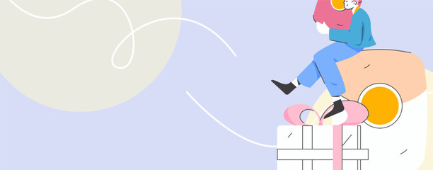 Holiday shopping people doing e-commerce online shopping flat vector concept operation hand drawn illustration
