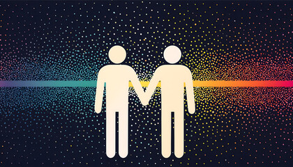 LGBT people hand by hand walking with synthwave effect