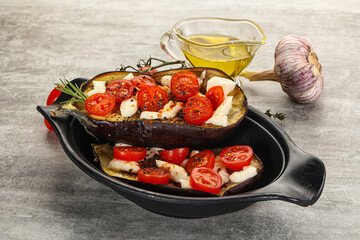 Baked eggplant with cheese and tomato
