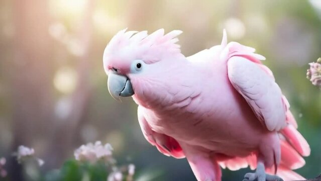 Pink Moluccan Cockatoo in Natural Habitat, A Vibrant Bird Amidst Lush Greenery