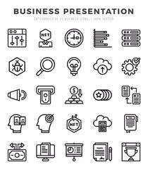 Set of Business Presentation Icons. Simple line art style icons pack.