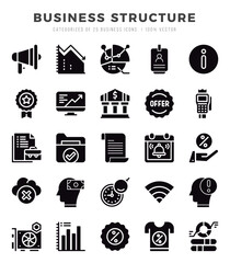 Set of 25 Business Structure Glyph Icons Pack.
