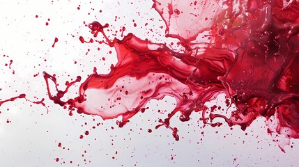 Brilliant ruby hues splashed onto a pristine white surface, forming a captivating display of color and movement