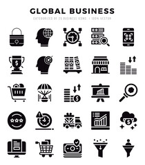 Set of Global Business Icons. Simple line art style icons pack.