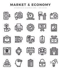 Market & Economy Icons Pack Lineal Style. Vector illustration.