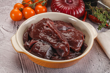 Raw beef liver slices for cooking