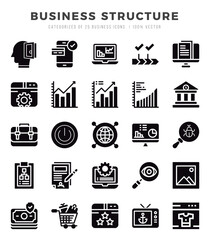 Business Structure Icons Pack. Glyph icons set. Glyph icon collection set.