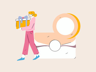 Holiday shopping people doing e-commerce online shopping flat vector concept operation hand drawn illustration
