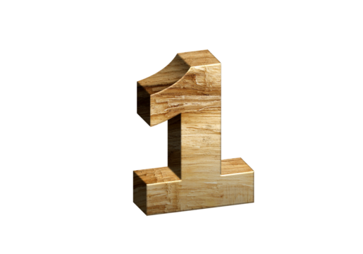3d Wood Numbers, Alphabet number One made of wood material, high-resolution image of 3d font, ready to use for graphic design purposes