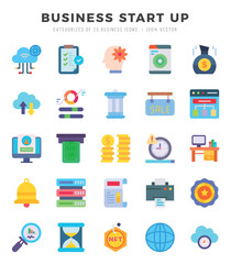 Set of 25 Business Start Up Flat Icons Pack.