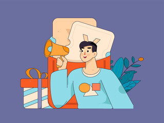 Holiday shopping people doing e-commerce online shopping flat vector concept operation hand drawn illustration
