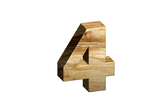 3d Wood Numbers, Alphabet Number Four made of wood material, high-resolution image of 3d font, ready to use for graphic design purposes