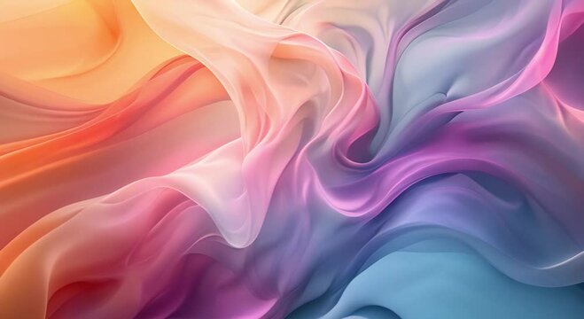 A painting of a colorful, flowing scarf made of many shades of red, orange, pink, purple, blue and green.