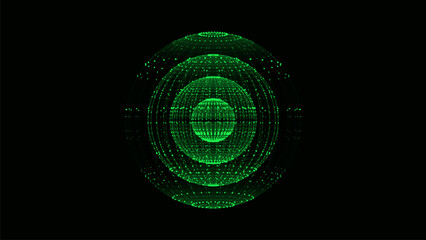 Vector futuristic green sphere of particles and lines. Network connection big data. Abstract technology background.
