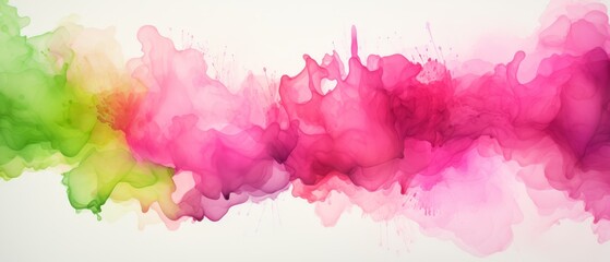 Bright pink and lime watercolor splash background, blending together,