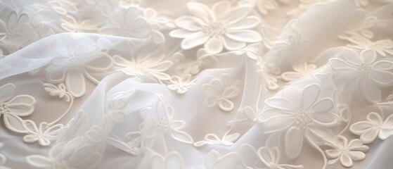 Intricate lace fabric in white, perfect for romantic designs