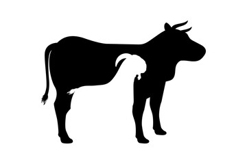Goat and cow illustration in negative space style. Eid al-Adha sacrifice animals silhouette