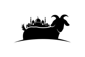goat and mosque silhouette illustration for eid al-adha celebration design