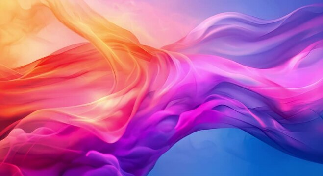 A painting of colorful smoke. The colors are pink, blue, orange, and purple. The smoke is swirling around in a vortex.
