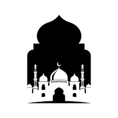 Arabic Islamic arch with mosque silhouette background illustration