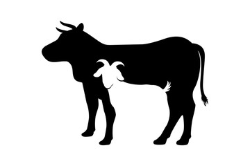 Goat and cow illustration in negative space style. Eid al-Adha sacrifice animals silhouette