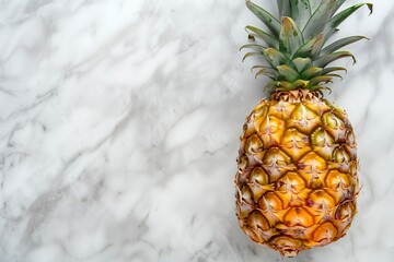 Pineapple on a marble surface. Top view - Powered by Adobe