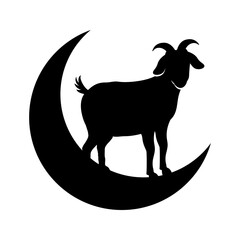 eid al adha symbol with goat and crescent vector illustration